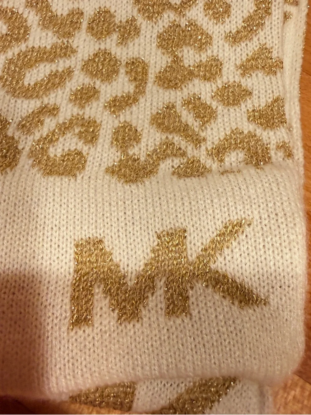 Michael Kors Cream and Gold‎ Leopard MK Logo Scarf & Beanie NWT
